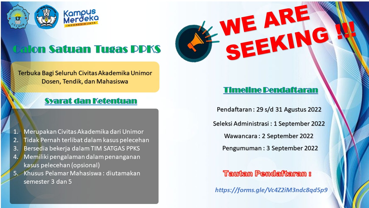 OPEN REKRUTMEN SATGAS PENANGANAN DAN PENCEGAHAN KEKERASAN SEKSUAL (PPKS) DILINGKUNGAN UNIVERSITAS TIMOR